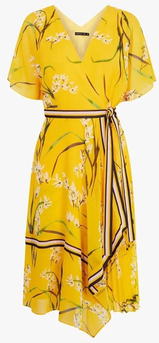 BNWoT Karen Millen Yellow Floral Wrap Dress - Image 3