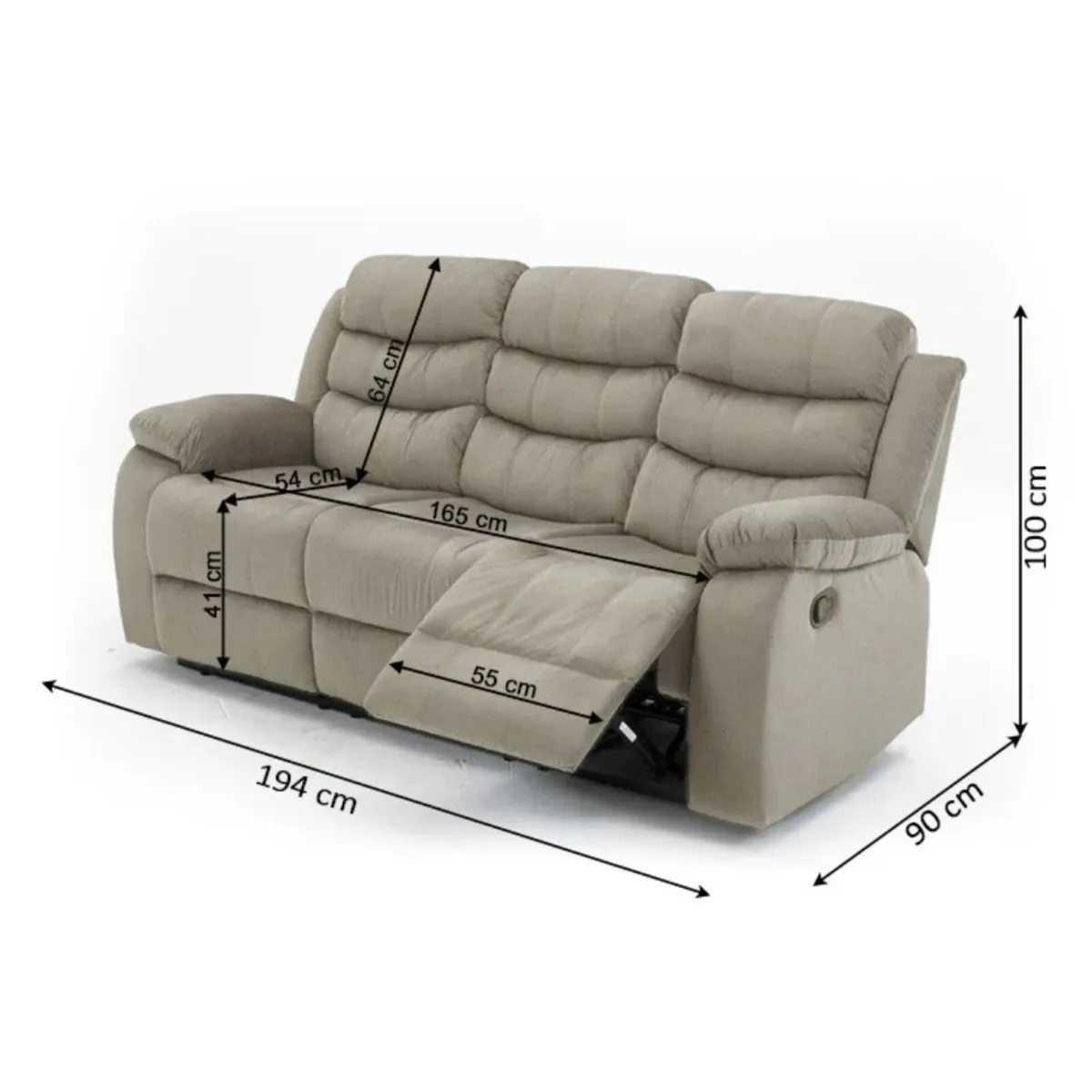 3 Seater Fabric Recliner Sofa Brown - Image 3