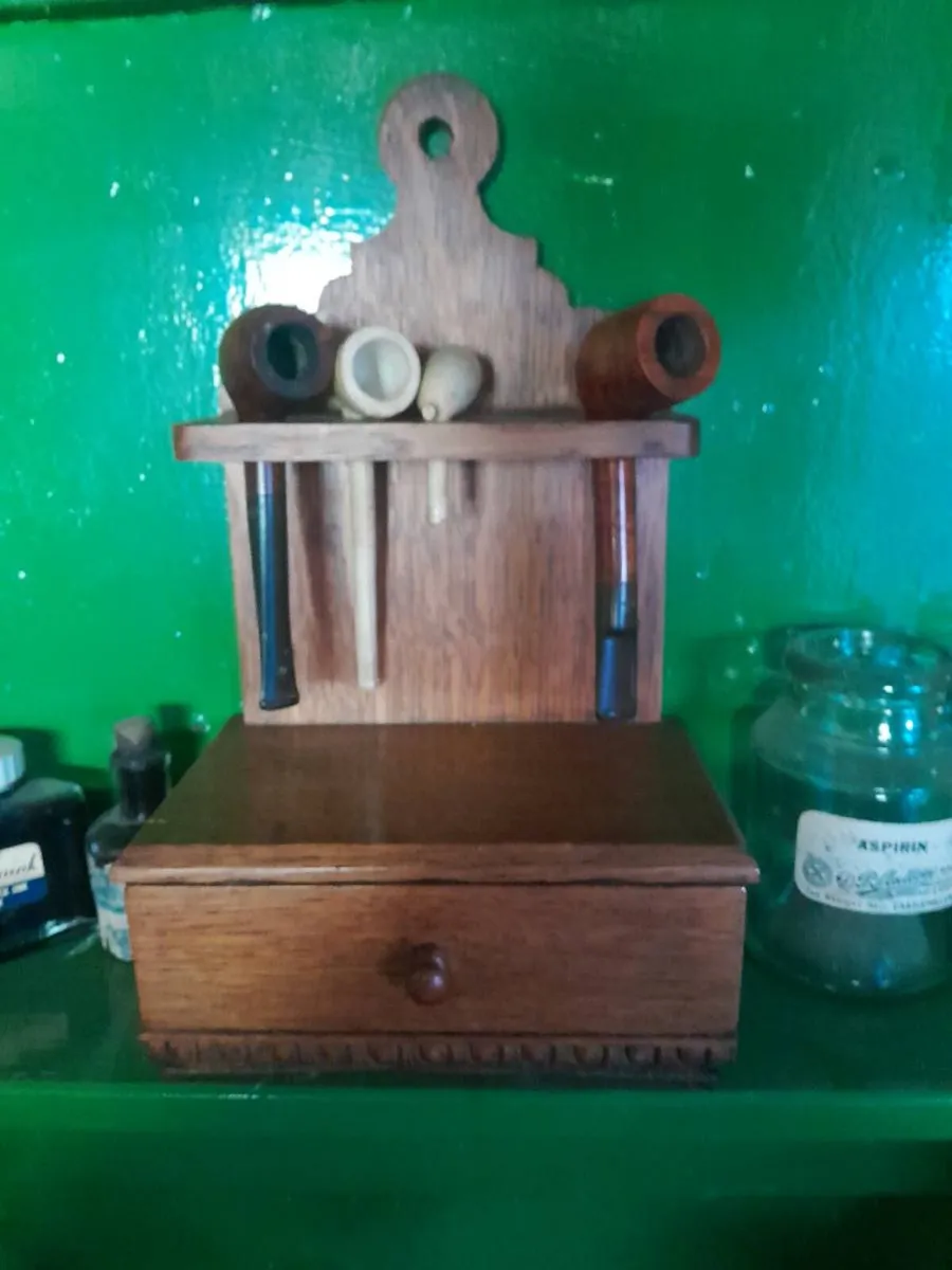 Vintage wooden pipe  rack with drawer - Image 1
