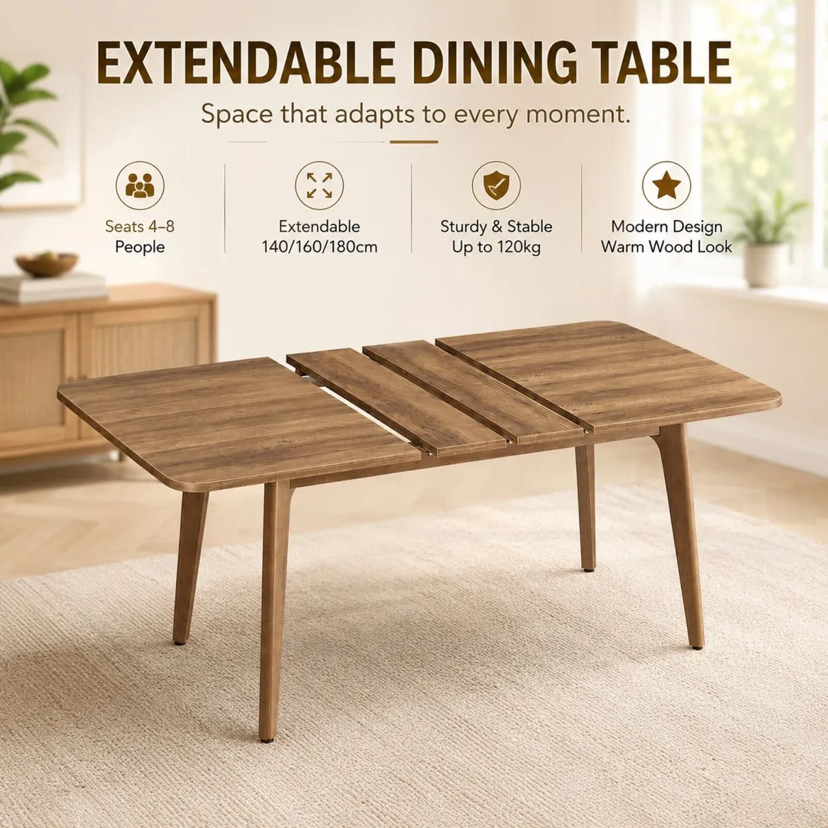 Extendable Wooden Dining Table  Seats 4-8 people - Image 1