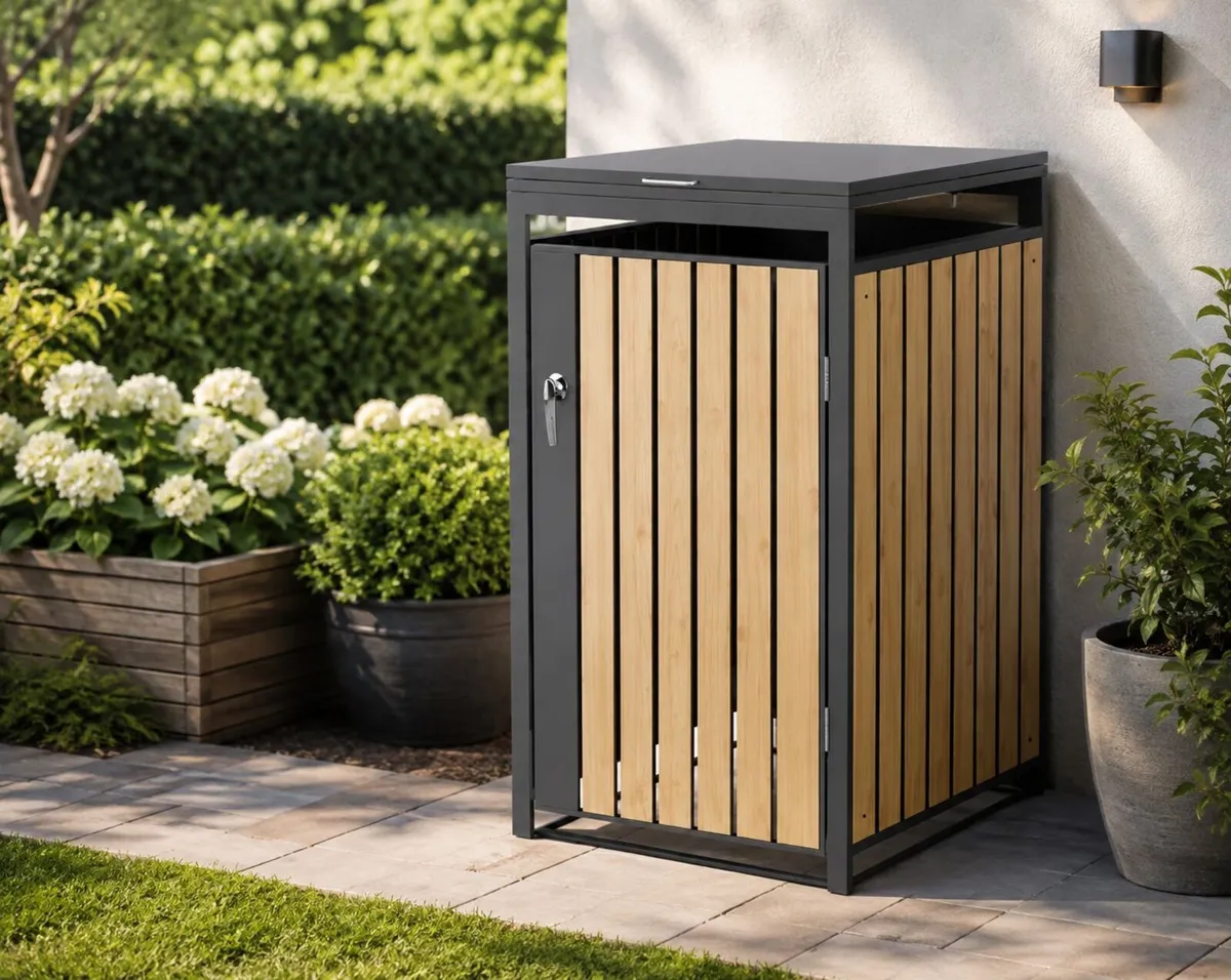 Single Wheelie Bin Storage Box with Gas Struts Fit - Image 1