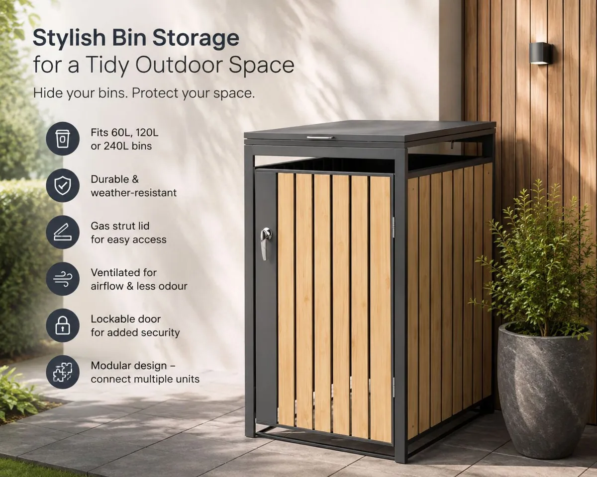 Single Wheelie Bin Storage Box with Gas Struts Fit - Image 3