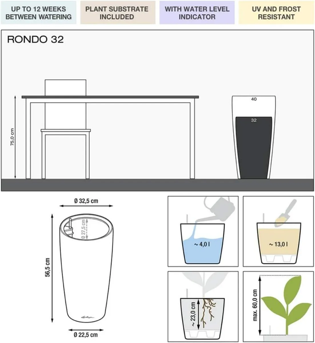 Rondo 32 Self Watering Planter Large Plastic (1 - Image 2