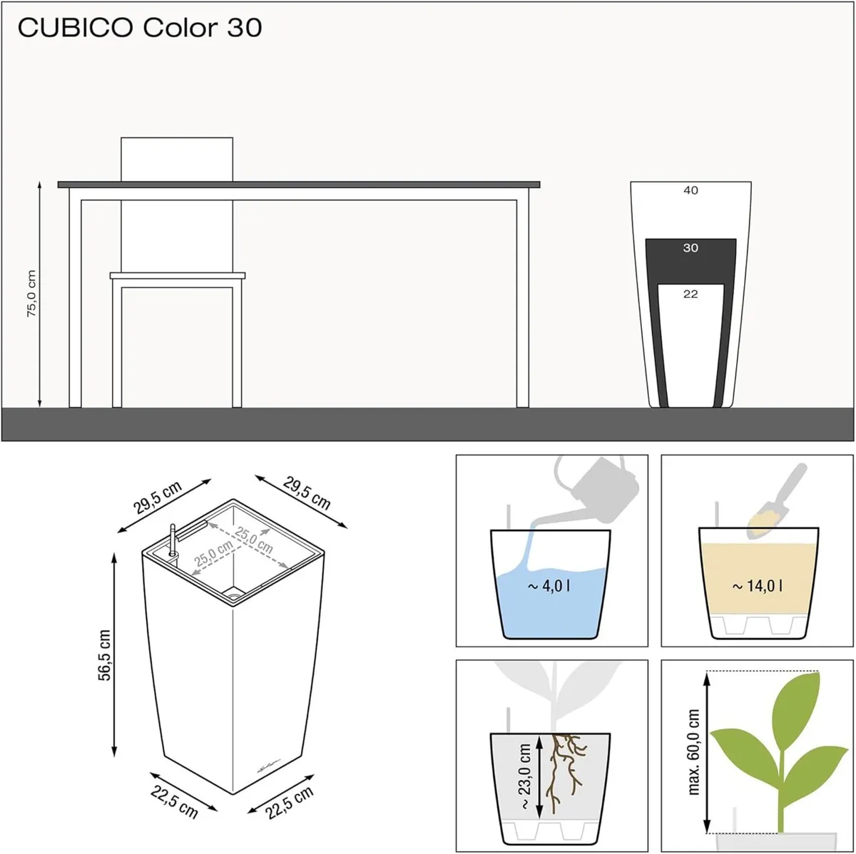 Cubico Colour 40 Self Watering Planter Large - Image 4