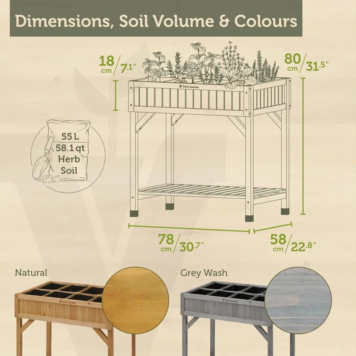 8 Pocket Herb Planter Natural 78x58x80CM - Image 2