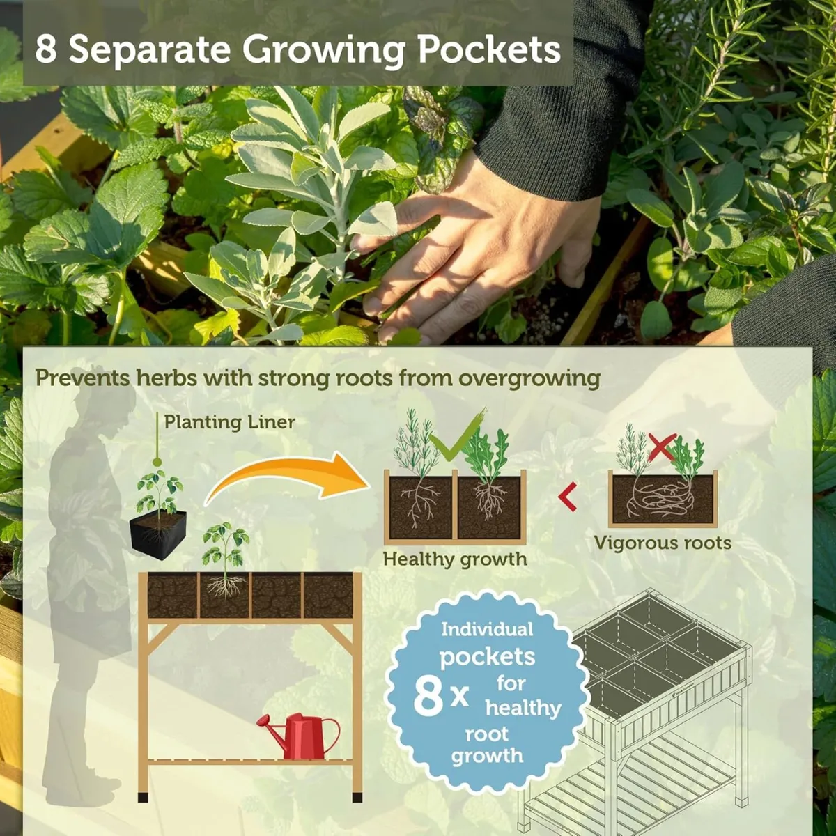 8 Pocket Herb Planter Natural 78x58x80CM - Image 3