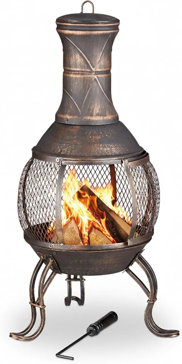 Chiminea Fire Poker Grate Spark Guard Garden Patio - Image 1