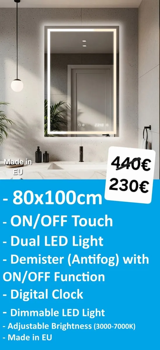 LED Bathroom Mirror 80x100cm Touch Switch Defogger