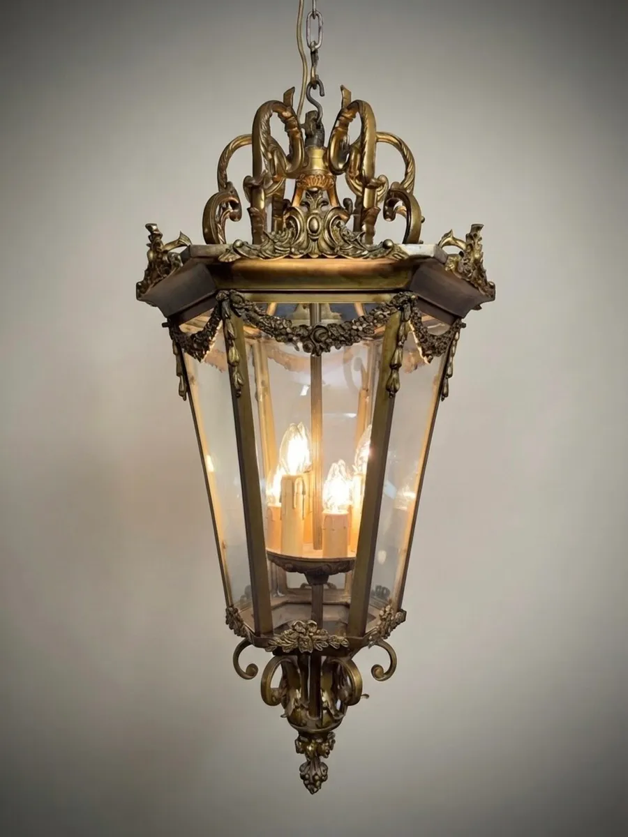 Large French Gilded Bronze Hall Lantern - Image 1