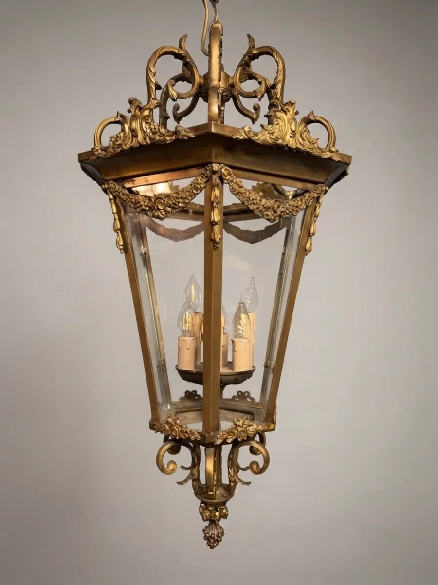 Large French Gilded Bronze Hall Lantern - Image 2