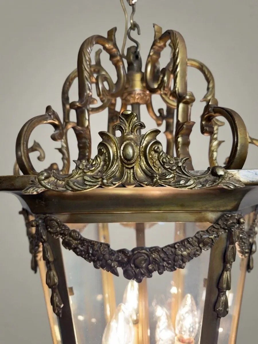 Large French Gilded Bronze Hall Lantern - Image 4