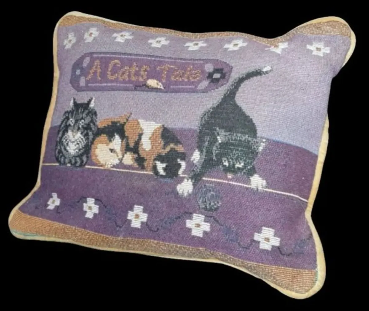 Vintage Harrods Tapestry Cat Cushion - Image 1