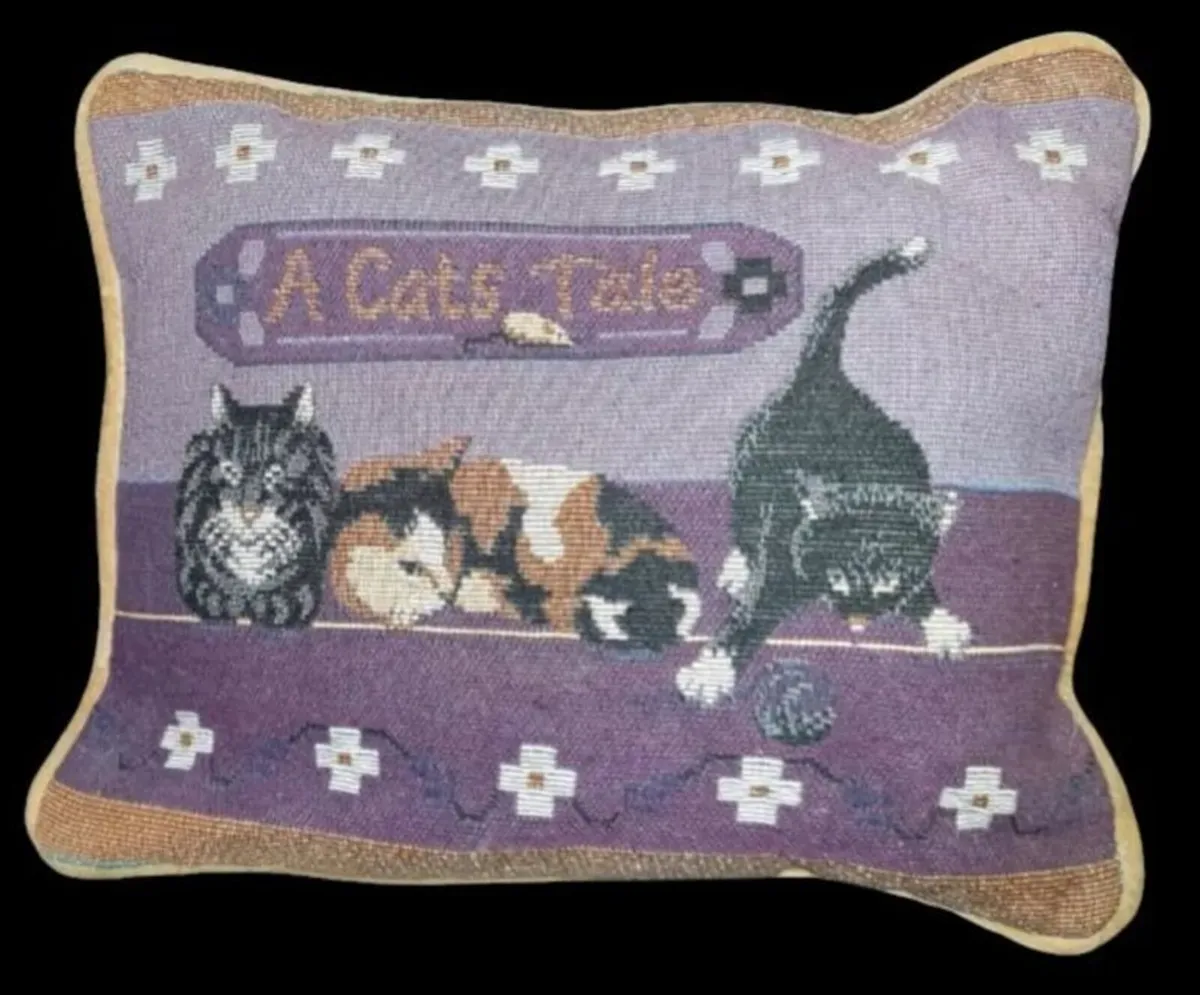 Vintage Harrods Tapestry Cat Cushion - Image 3