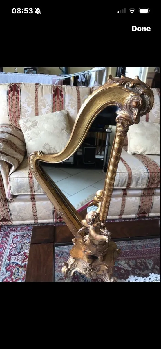 Antique Harp Shaped Tabletop Mirror - Image 1
