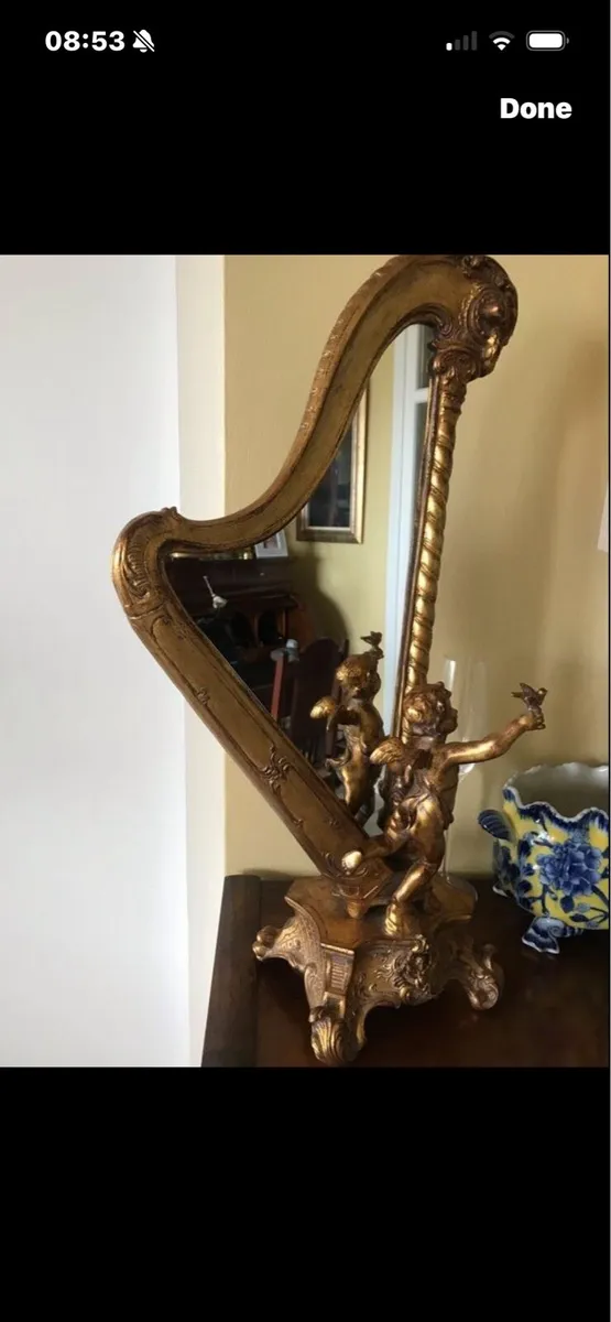 Antique Harp Shaped Tabletop Mirror - Image 2