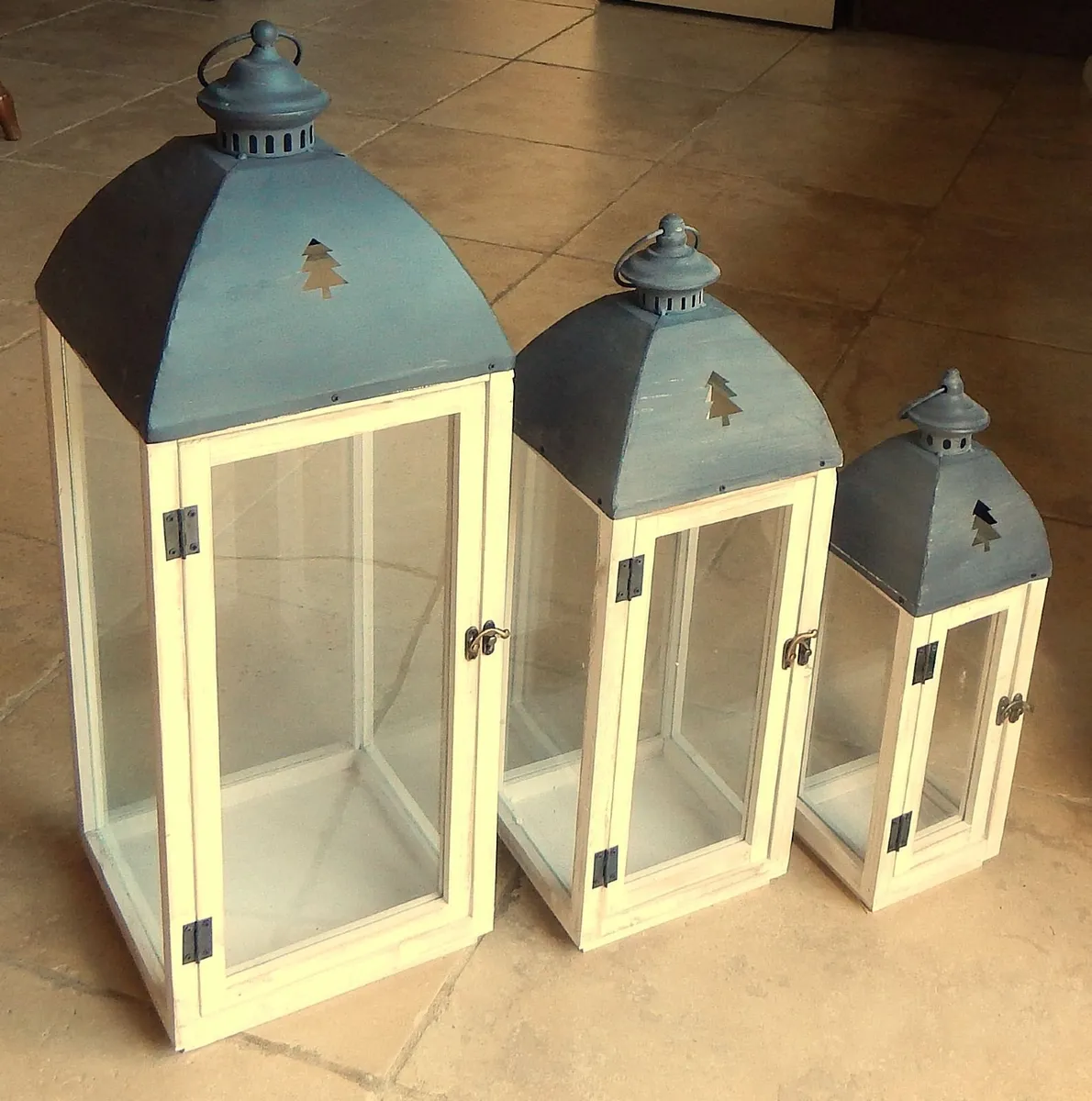 Set of 3 Graduated Wood & Metal Lanterns - Image 1