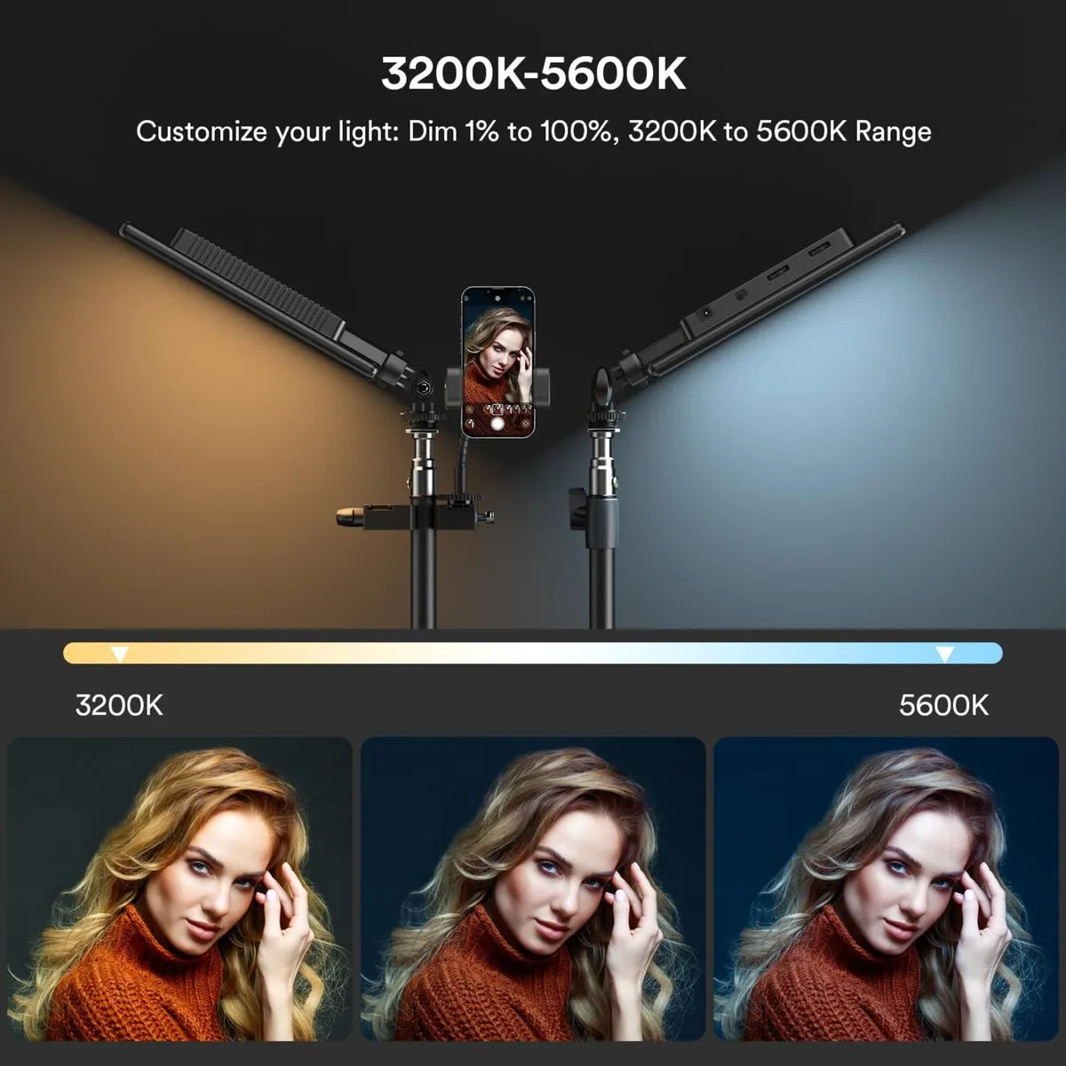 2-Pack 13" LED Video Light Kit with 170CM - Image 4