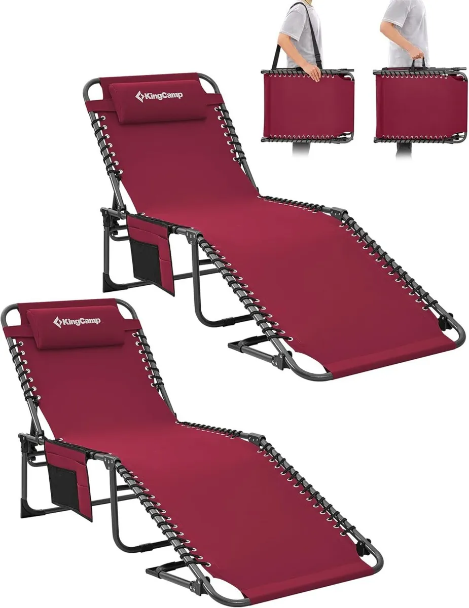 Sun Lounger with 5-Position Adjustable 180KG Wine - Image 1
