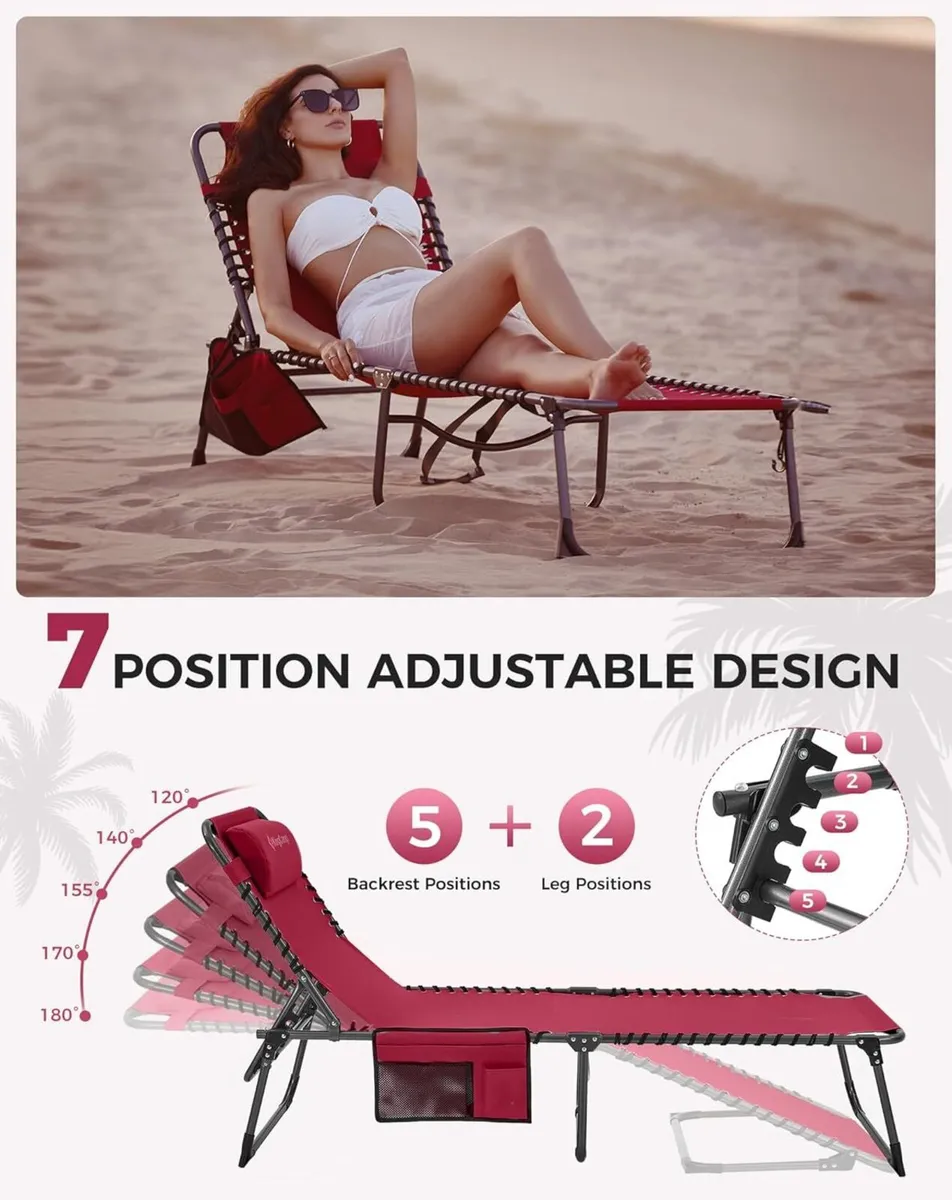 Sun Lounger with 5-Position Adjustable 180KG Wine - Image 3