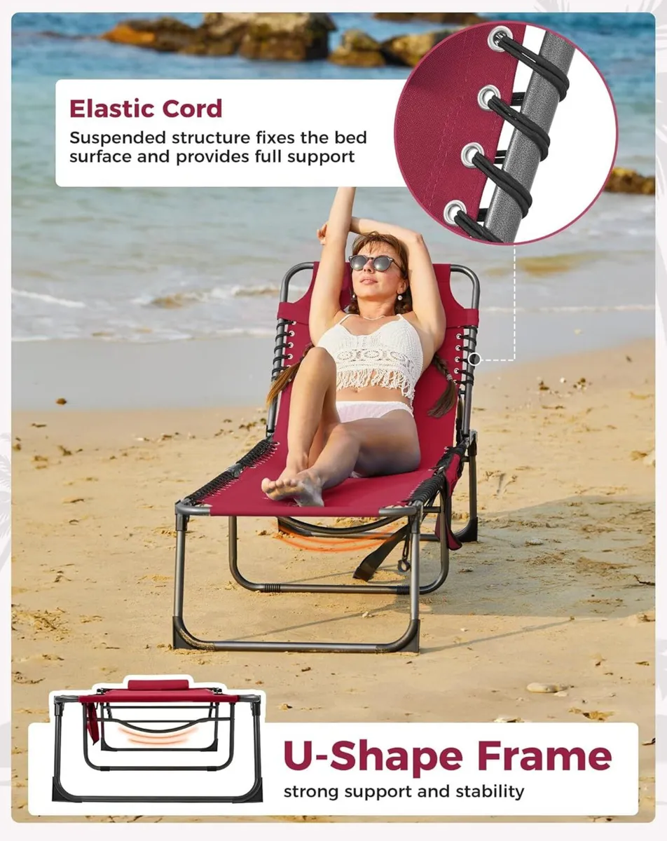 Sun Lounger with 5-Position Adjustable 180KG Wine - Image 4