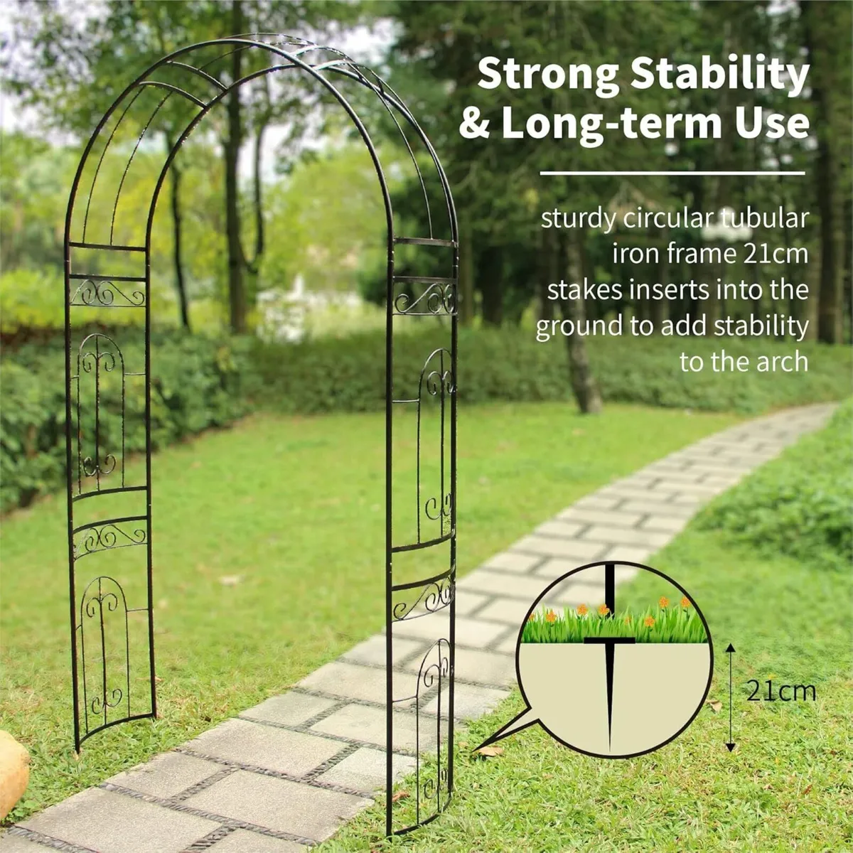 Rose Arch Arbour 87"h X 45"w Iron Curved - Image 4