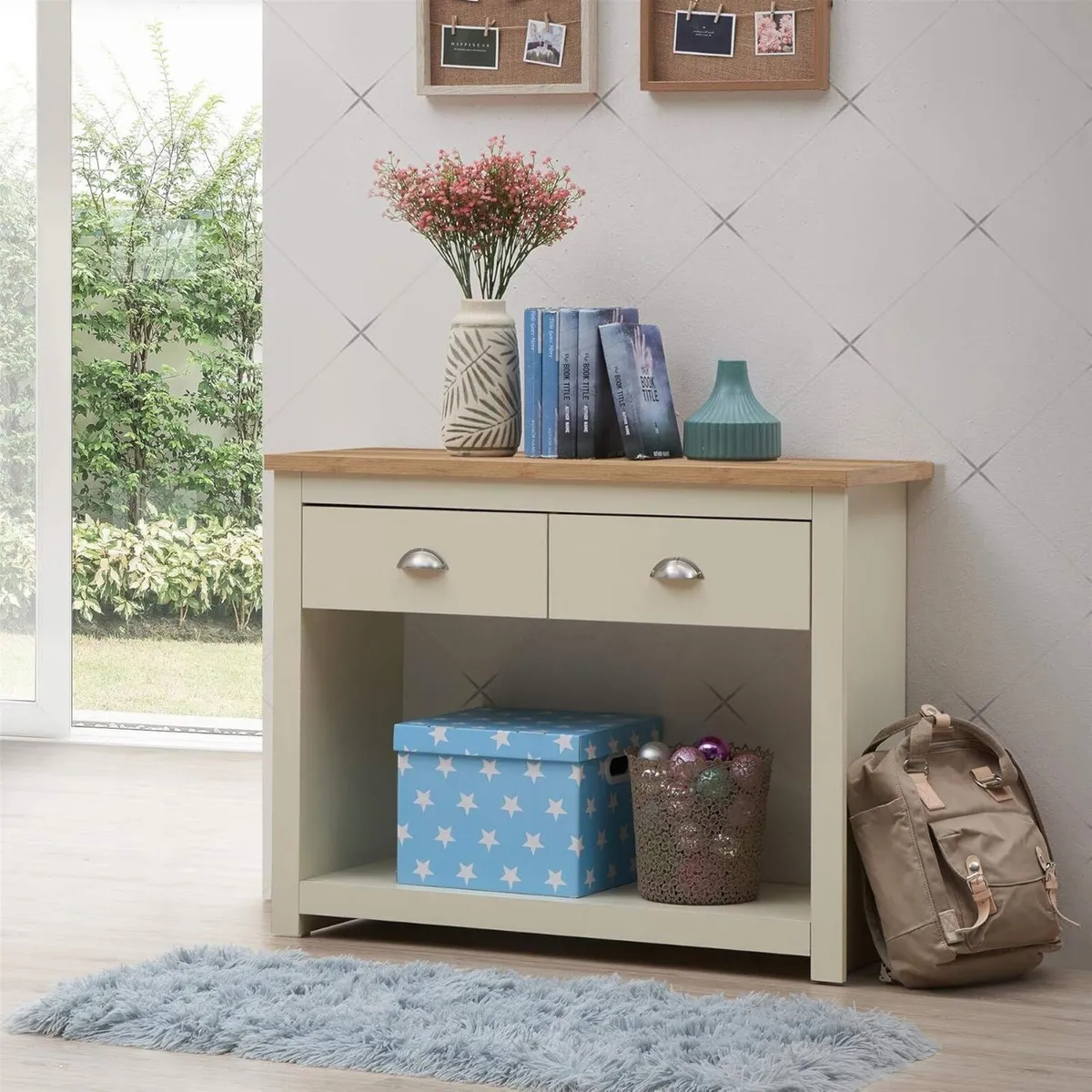 Console Hallway Side Table 2 Drawers Shelf Desk - Image 1
