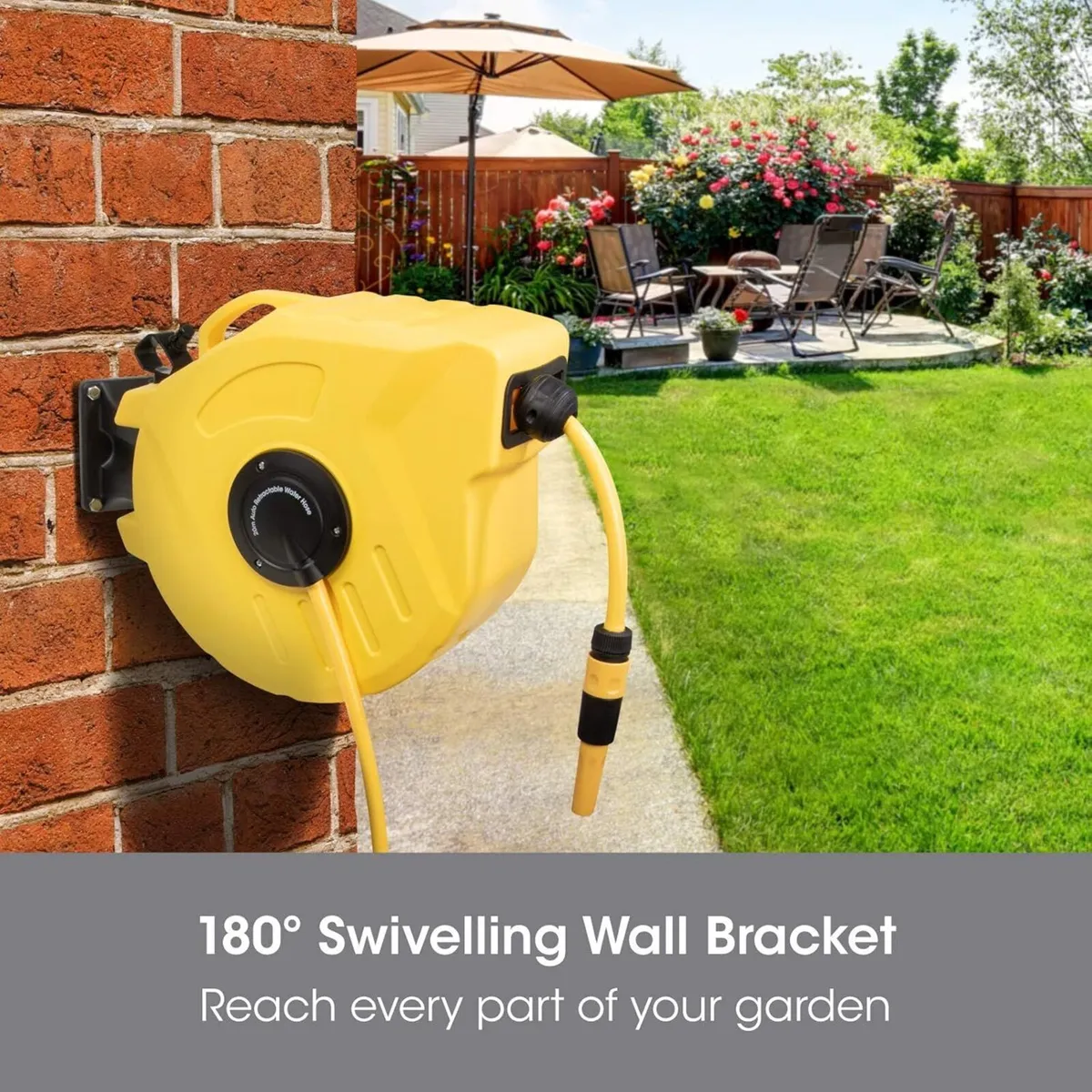Garden Hose Pipe 20m Wall Mounted Reel Auto - Image 4