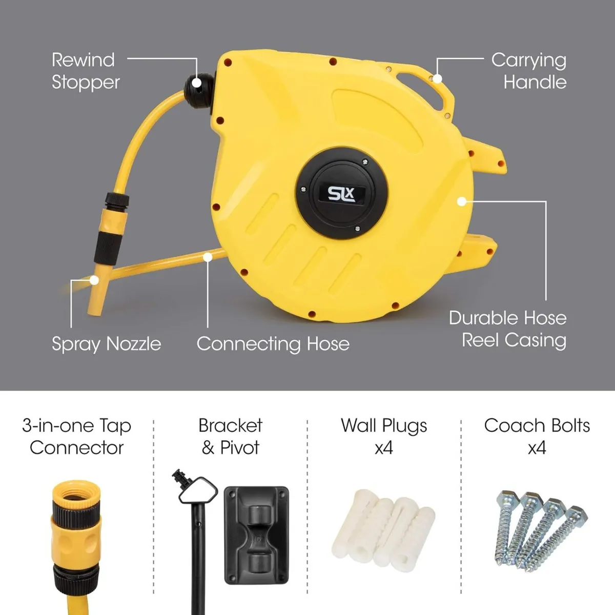 Garden Hose Pipe 20m Wall Mounted Reel Auto - Image 2