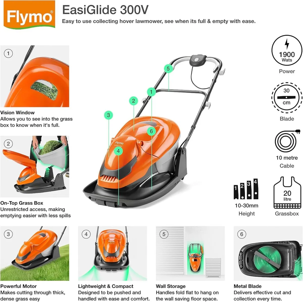 330V Hover Collect Corded Electric Lawnmower 1900W - Image 2