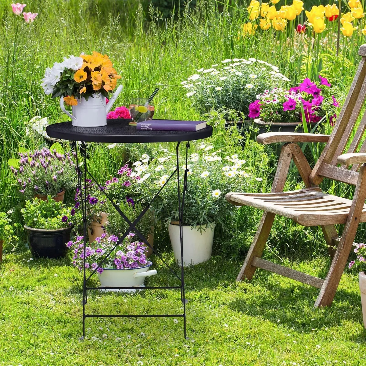 Garden Table Parasol Hole Weatherproof Steel Round - Image 2