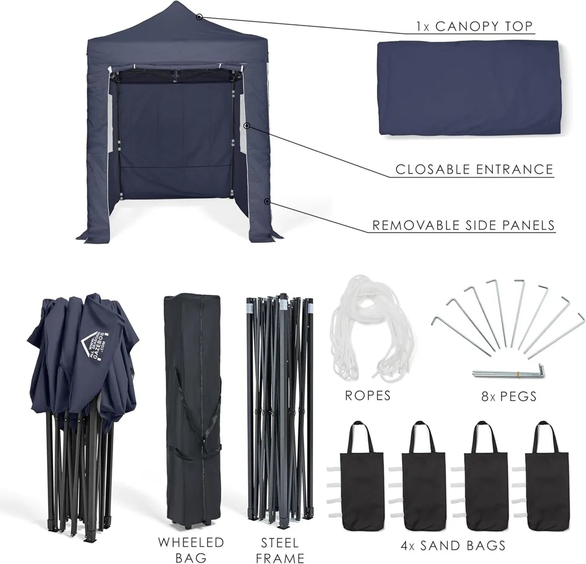 3x2m Pop Up Gazebo with 4 Side Walls - Image 4