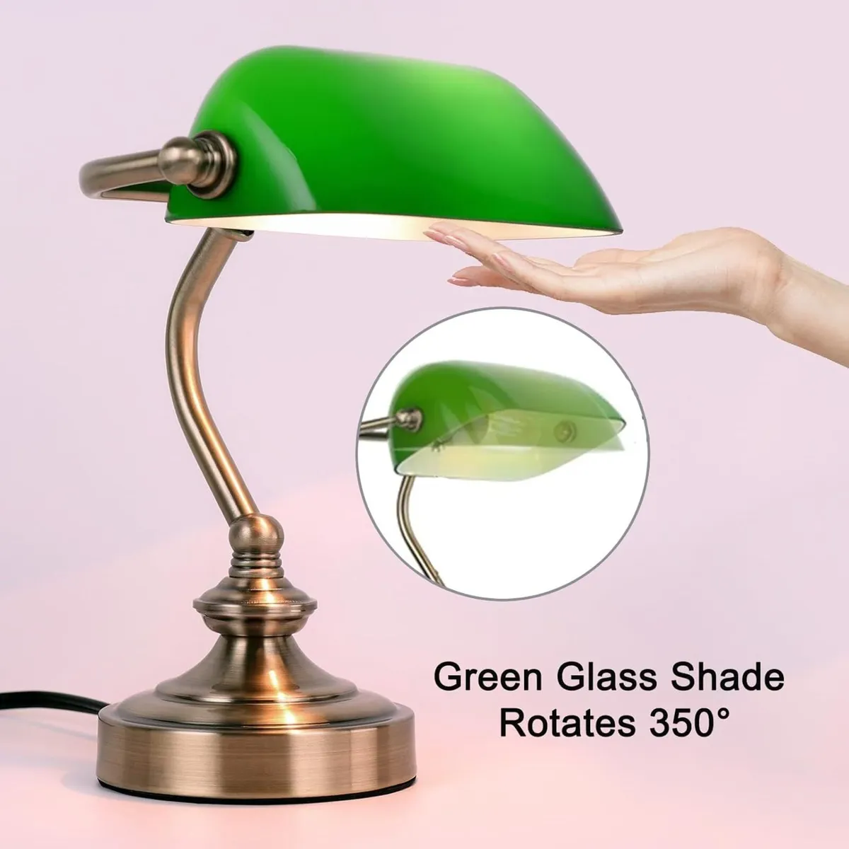 Office Desk Lamp Vintage Glass Table with Brass - Image 3