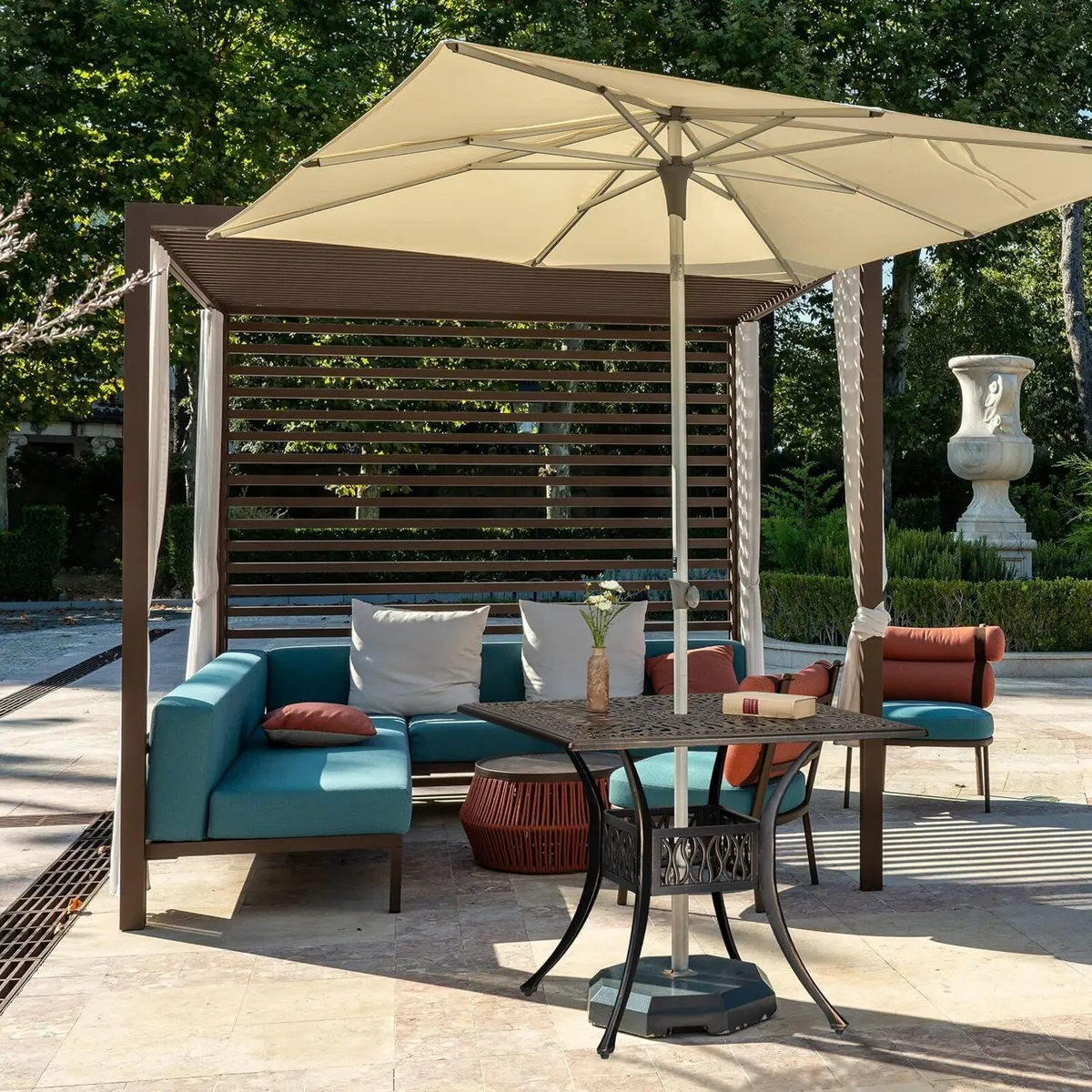 Garden Table with Umbrella Hole Antique Look Cast - Image 4