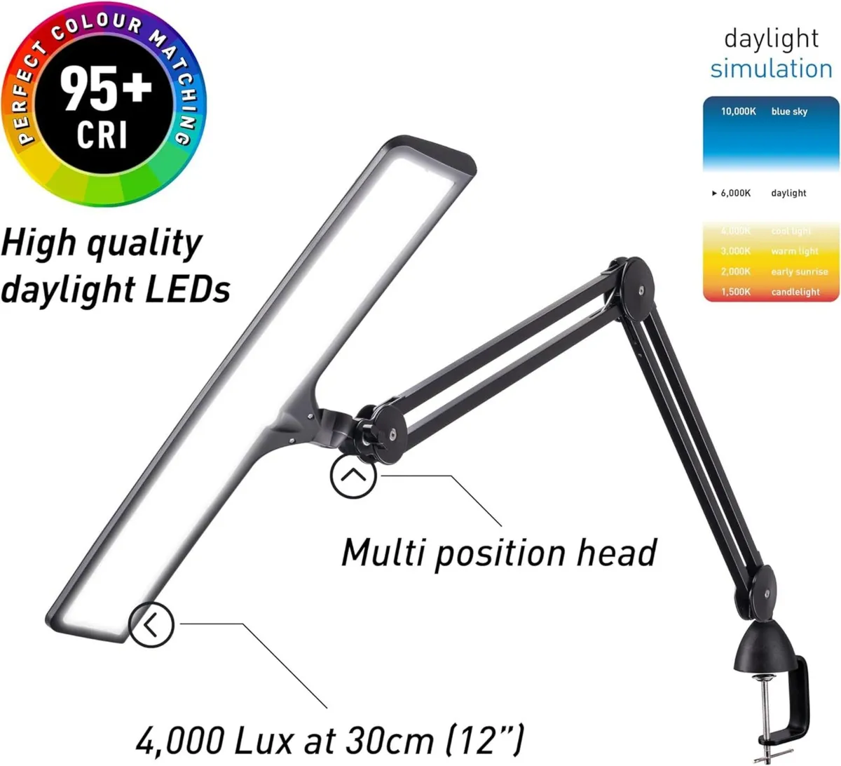 LED Desk Lamp Lux 6000K 95+ Cri Adjustable - Image 3