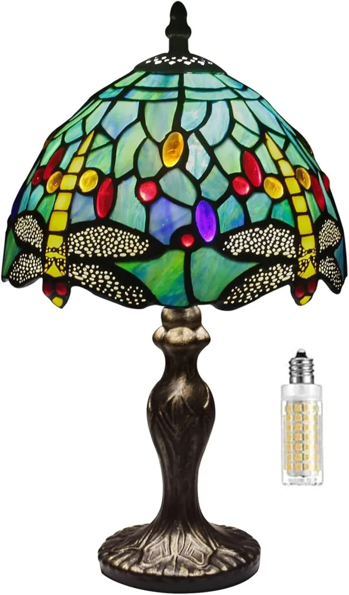8'' Stained Glass Table Lamp Vintage Desk Bedside - Image 1