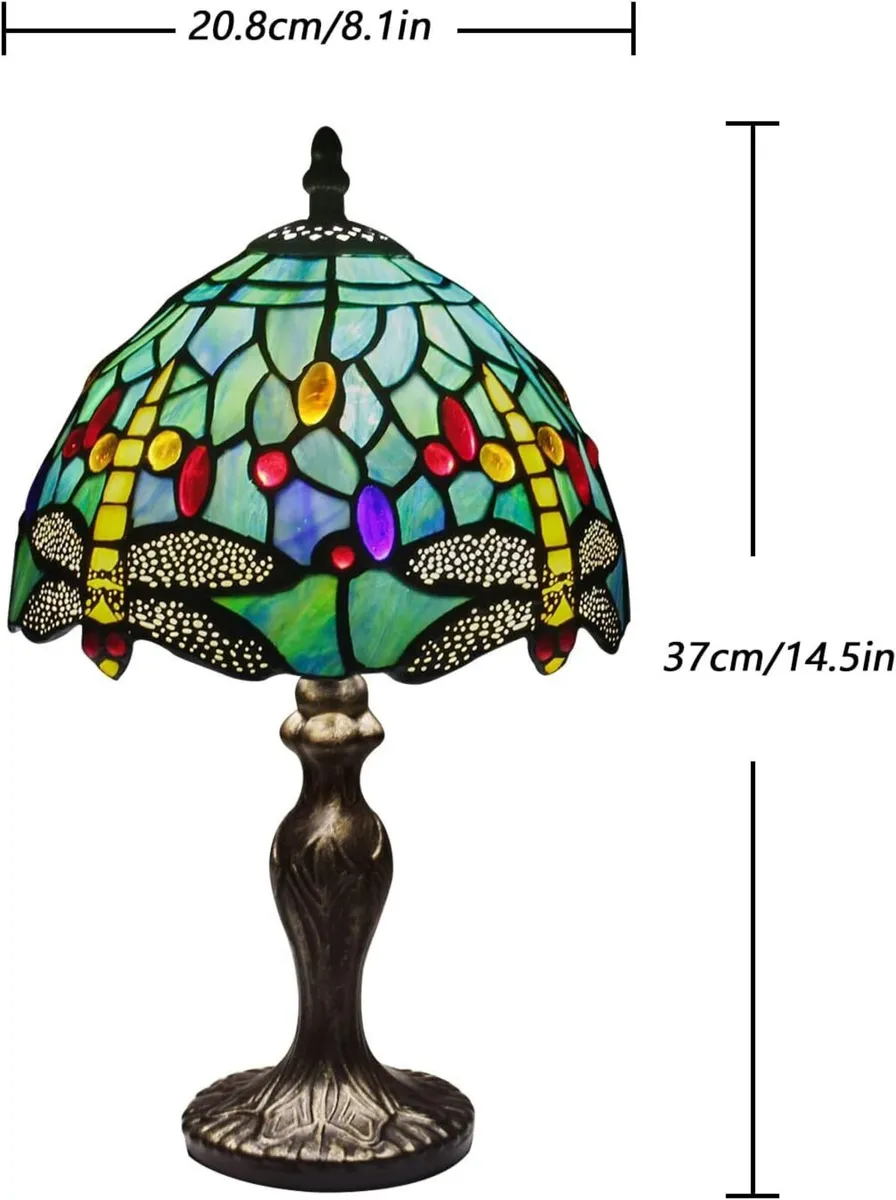8'' Stained Glass Table Lamp Vintage Desk Bedside - Image 2