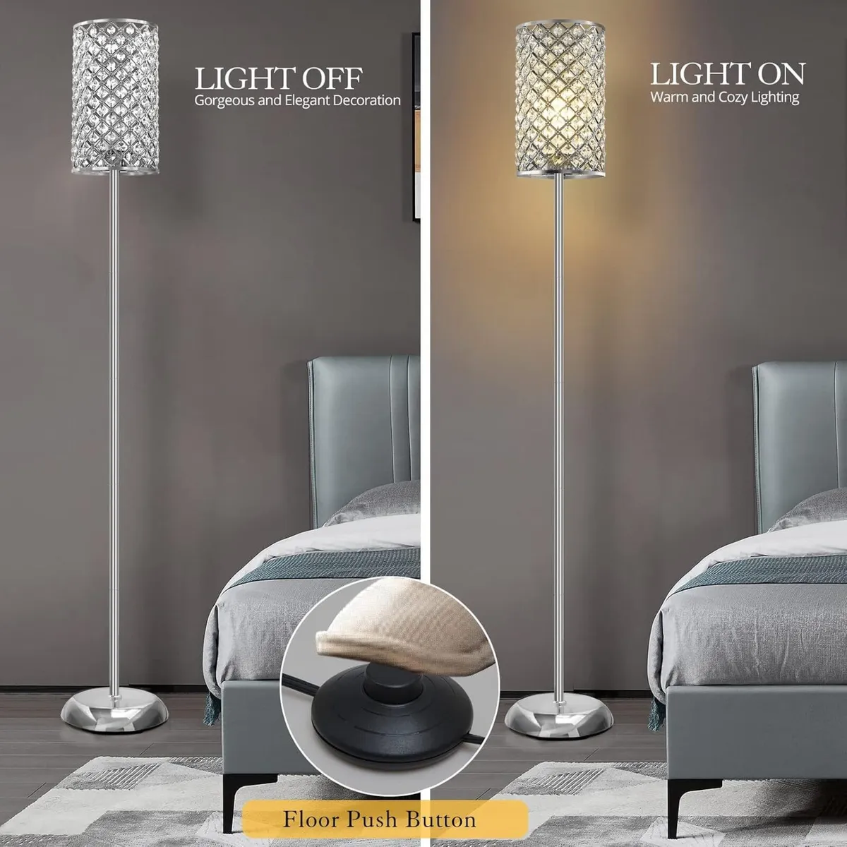Crystal Floor Lamp Elegant Standing Modern Finish - Image 3