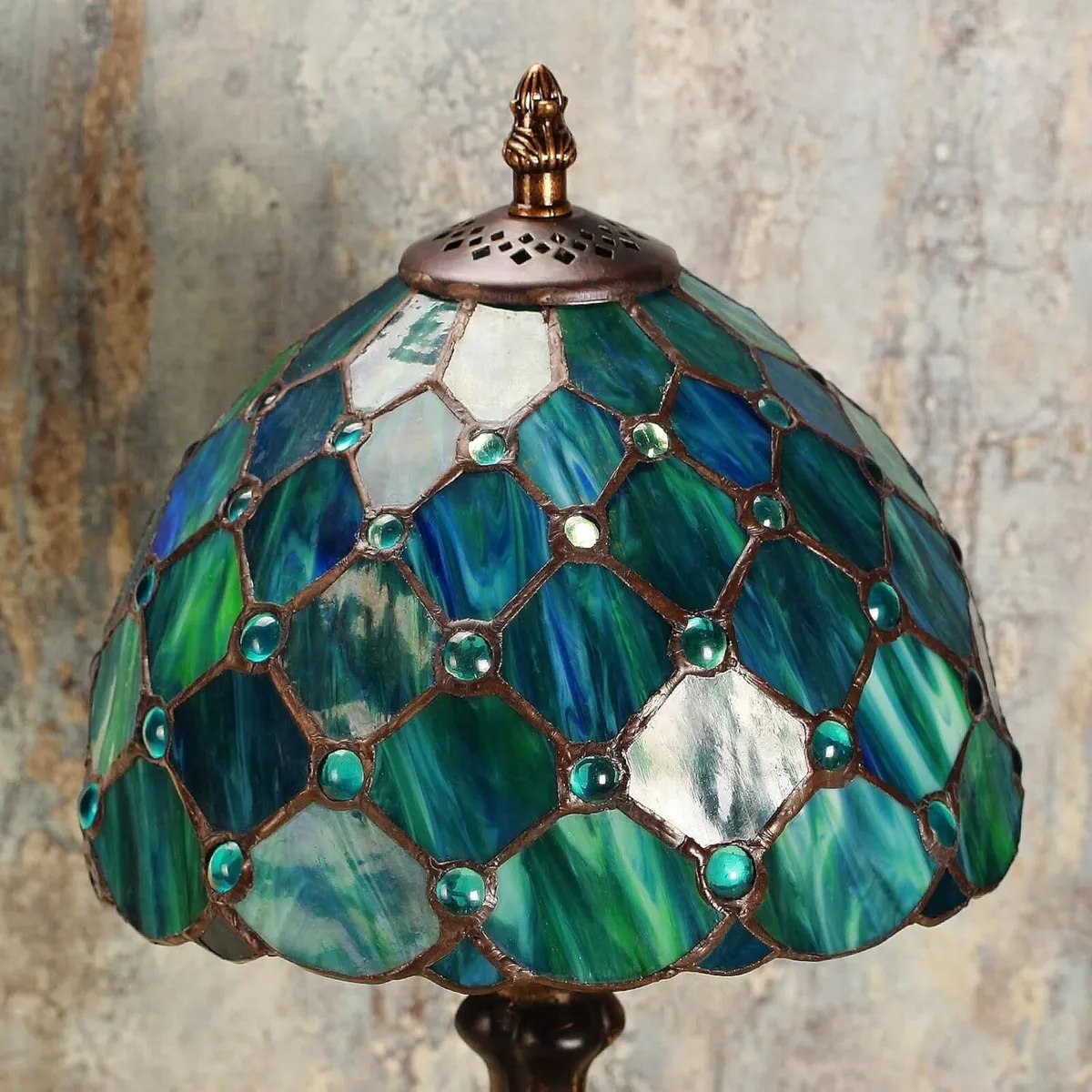 8'' Stained Glass Table Lamp Vintage Desk Bedside - Image 4