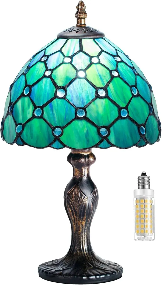 8'' Stained Glass Table Lamp Vintage Desk Bedside - Image 1