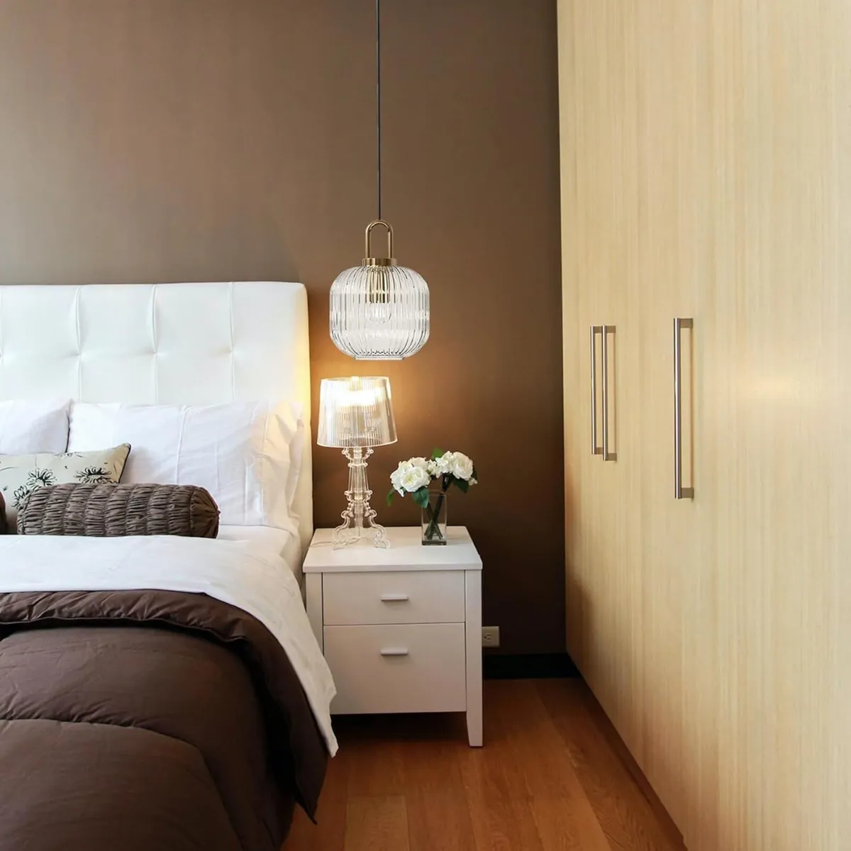 Glass Pendant Lighting with Ribbed Lamp Shade - Image 3