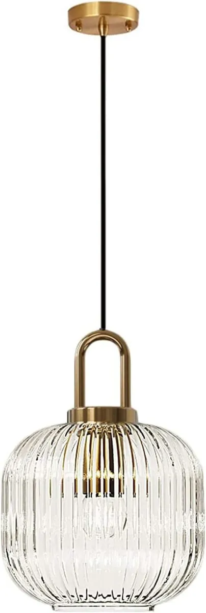 Glass Pendant Lighting with Ribbed Lamp Shade - Image 1