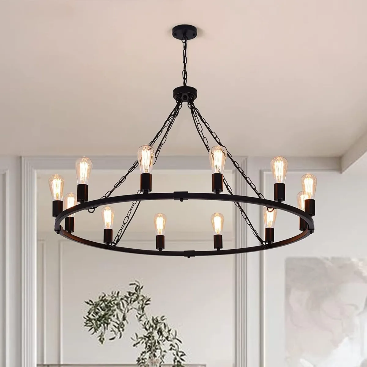 Rustic Chandelier 12-Light Wagon Wheel - Image 1