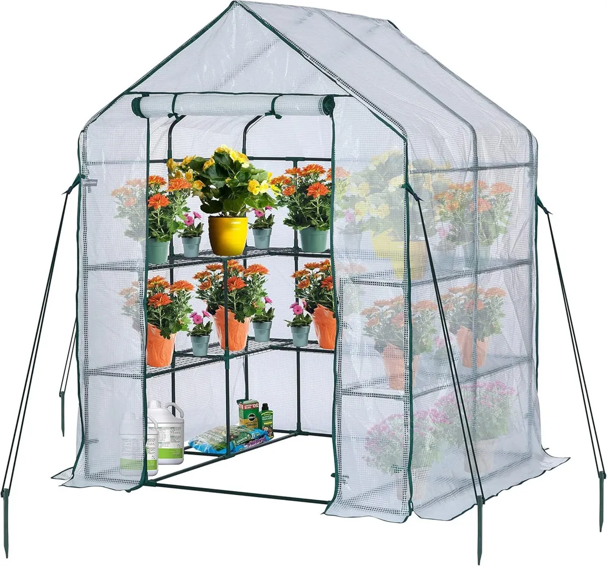 Walk in Greenhouse with 10 Shelves Reinforced Pe - Image 1