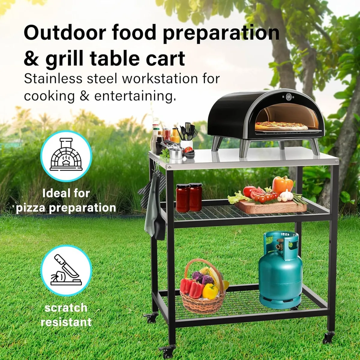 Outdoor Pizza Oven Stand Grill Cart Table Trolley - Image 2
