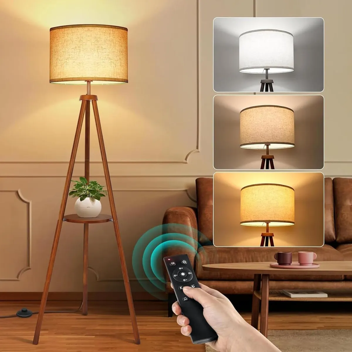 Solid Wooden Tripod Floor Lamp Bulb Included - Image 1