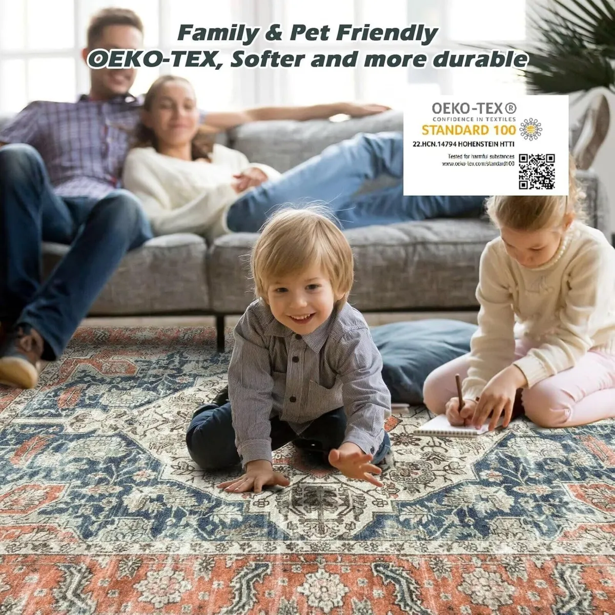 Washable Rugs Living Room Short Pile Area Rug - Image 3