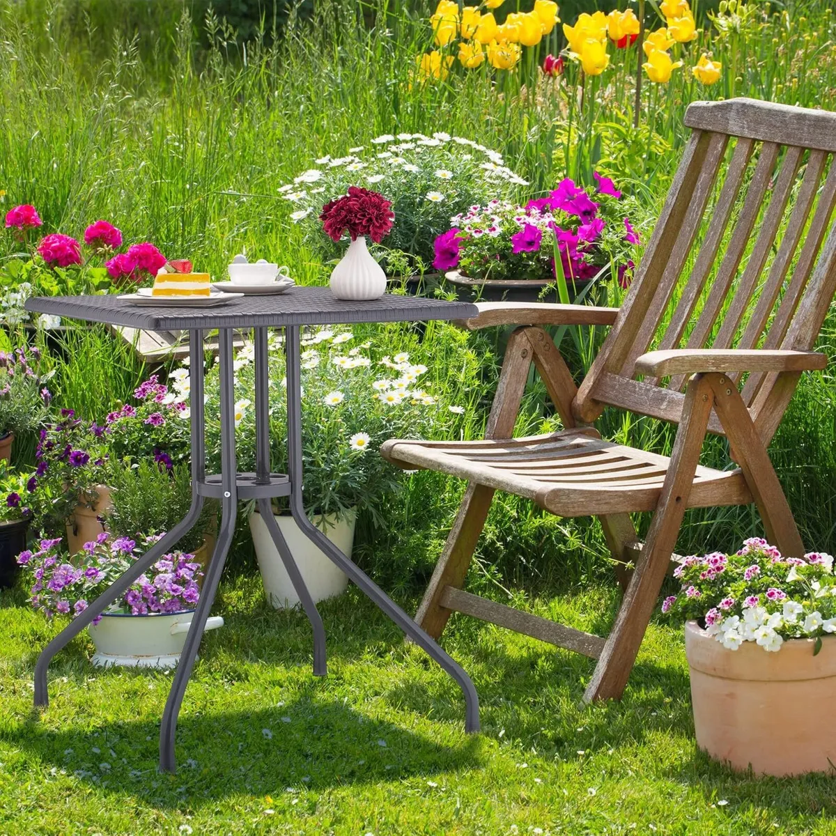 Garden Table Rattan Look Square Hxwxd: 75x61x61CM - Image 2