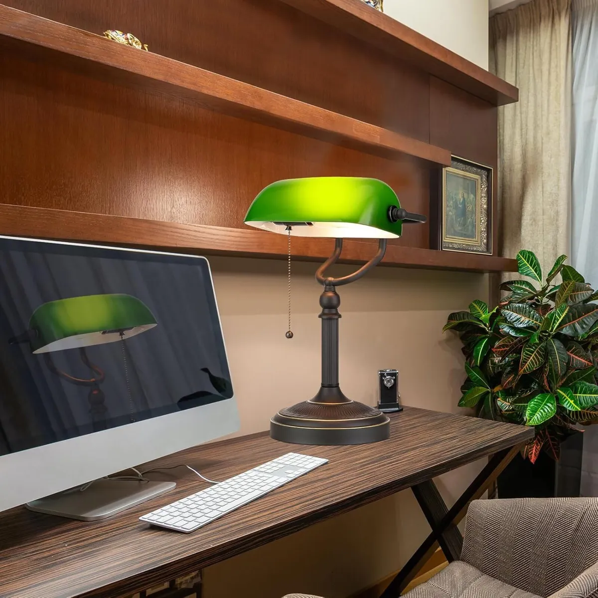 Glass Bankers Desk Lamp USB Fast Charging Port - Image 3