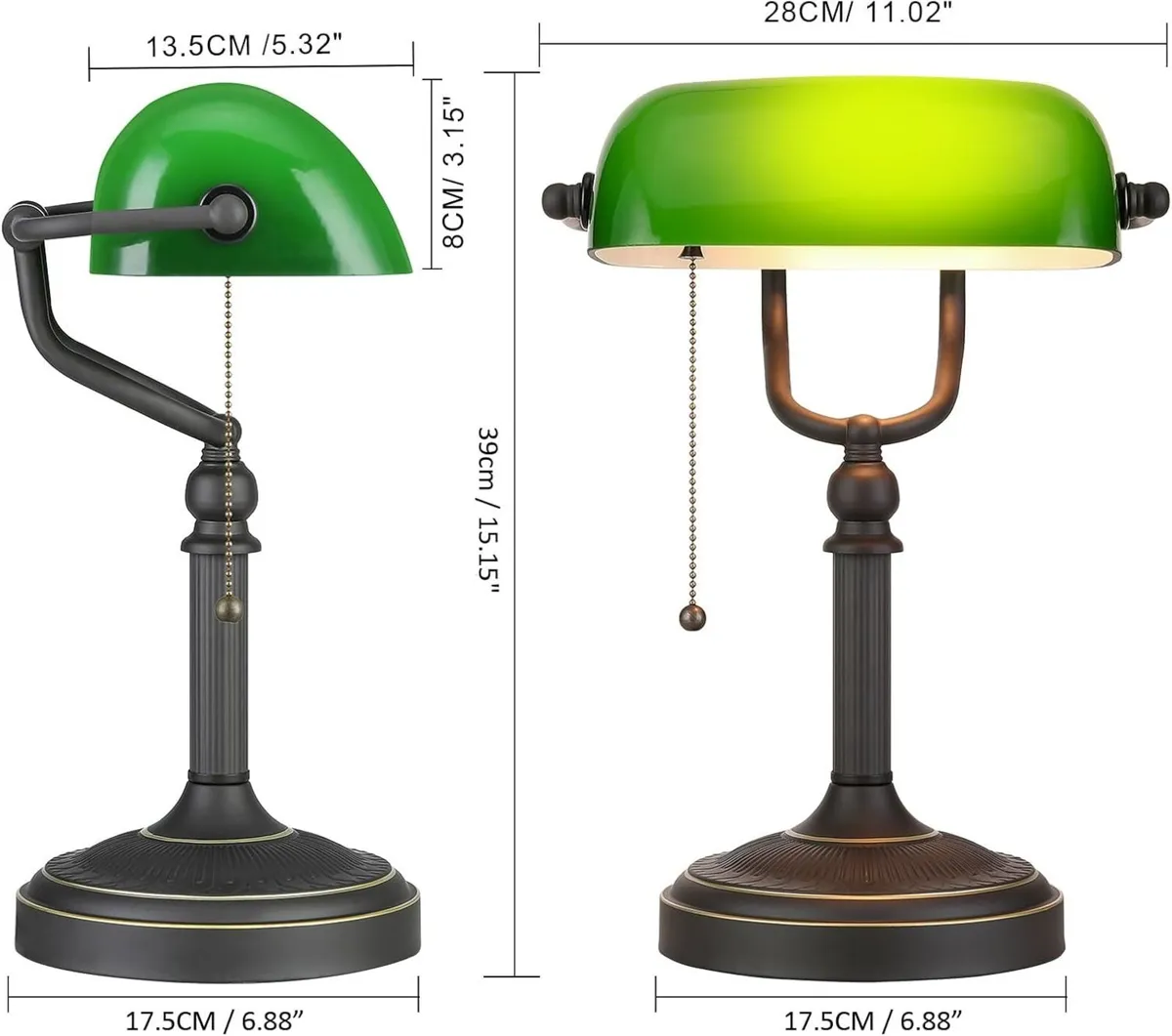 Glass Bankers Desk Lamp USB Fast Charging Port - Image 4