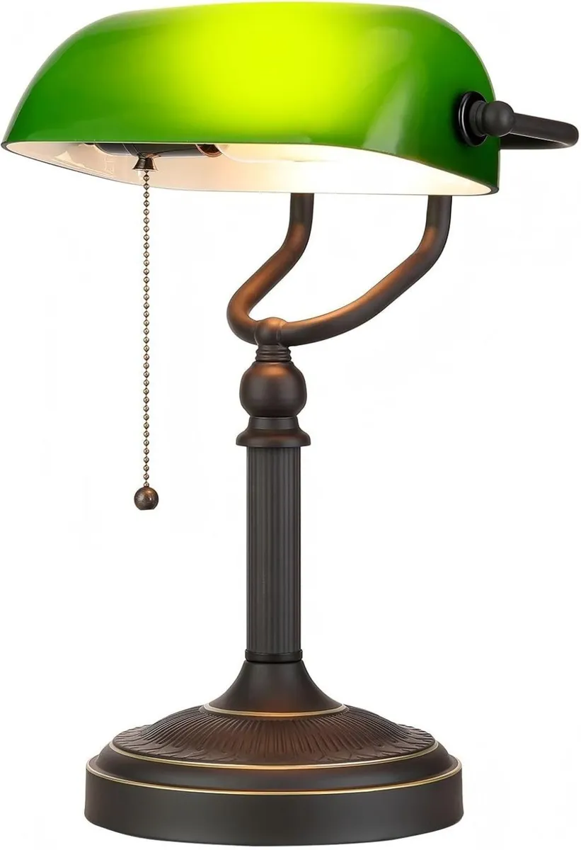 Glass Bankers Desk Lamp USB Fast Charging Port - Image 1